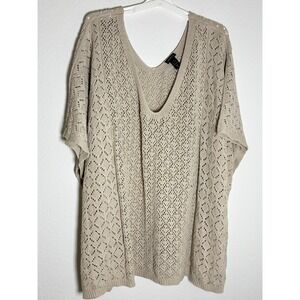 Torrid Womens Plus Size 6 Oatmeal Crochet Pointelle Knit Poncho Sweater V-Neck